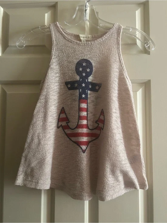 Ginger G Girls Cream American Flag Anchor Graphic Tank Top Size 10