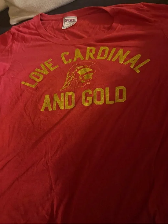 Vintage USC PINK Victoria's Secret Red Tee with Gold 'Love Cardinal and Gold'