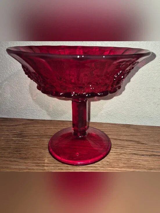 Vintage Ruby Red Glass Pedestal Compote Bowl