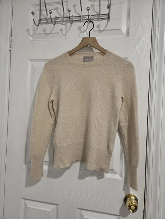 J. Crew Women's Cream Cashmere Blend Crewneck Sweater