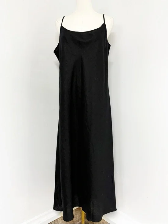 J.Crew Gwyneth Linen Maxi Slip Dress Black Size 16 Adjustable Straps