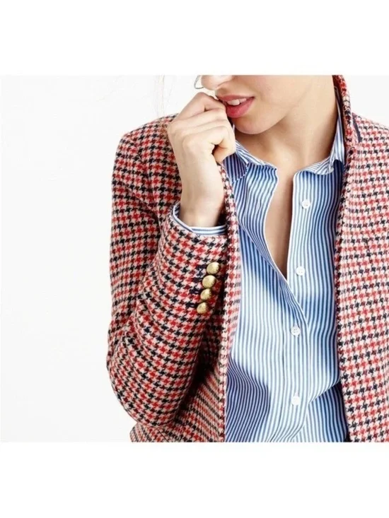 J.Crew Schoolboy Wool Blazer Red Houndstooth Pattern and Gold buttons