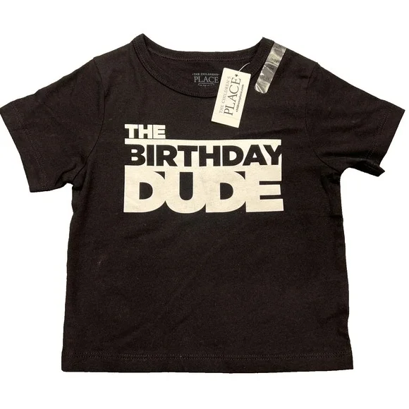 NWT The Children's Place 'The Birthday Dude' T Shirt Toddler 18-24 Mos Black Tee