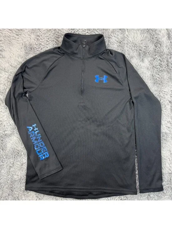 Under Armour UA Tech Shirt Boys YL Black Polyester Performance Activewear Loose