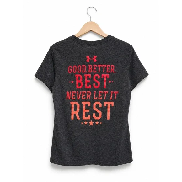 Under Armour HeatGear Motivational Graphic Tee Charcoal Gray Short Sleeve‎ YSM 7
