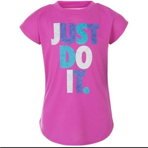 Girls Nike The Nike Tee Dri Fit Short Sleeve Purple ' Just Do It ' Shirt XS 4