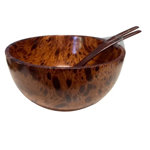 Mango Wood Salad Bowl Set Costa Rica Handcrafted Large Serving Bowl with Servers