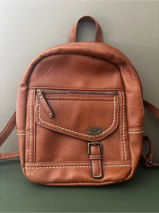 B.O.C Saddle Backpack Purse Brown Faux Leather Multi Pocket Adjustable Straps