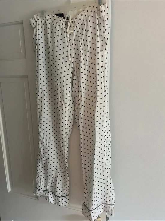 J. Crew Cream Lounge Pants with Black Polka Dots