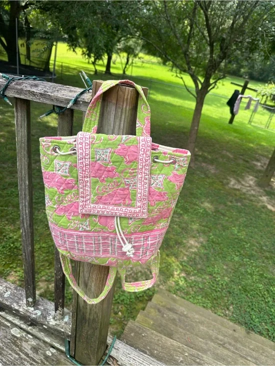 Quilted Pink and Green Tote Bag - Lightweight Women's Handbag