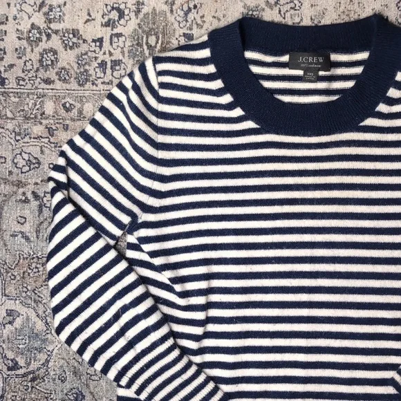 XXS 100% Cashmere J. Crew Navy and White Striped Sweater