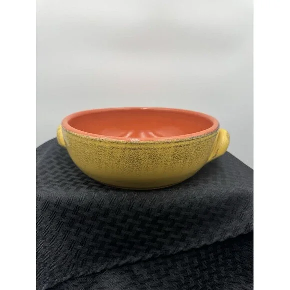 DeSilva Pottery Bowl Made in Italy Yellow Orange 2 Handles.