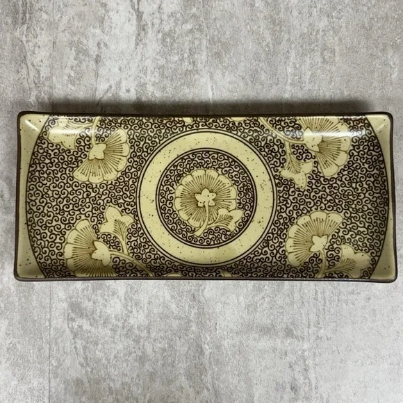 Vintage Japanese Stoneware Ginkgo Leaf Sound Collection Sushi Serving Platter