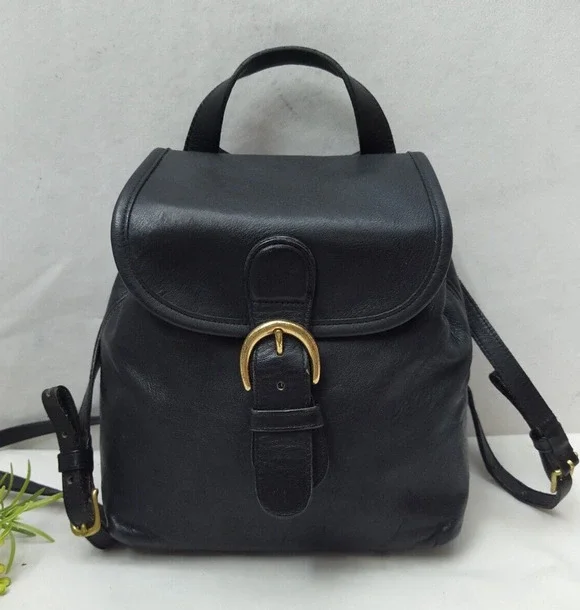 Coach Black Leather Buckle Flap Closure Top Handle Backpack -Vintage Made in USA