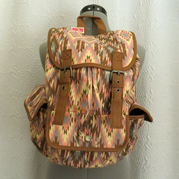 Candies Aztec Southwestern  Style Faux  Leather Vegan Backpack New