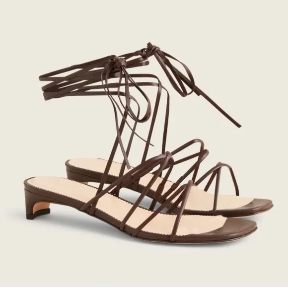 J. Crew Brown Strappy Lace-Up Low-Heel Sandals