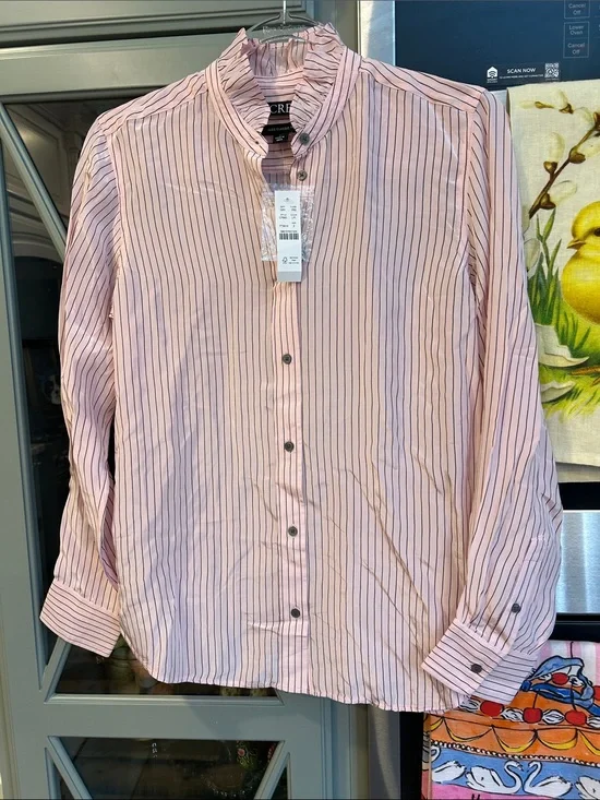 J. Crew Jules Classic Fit Pink and Black Striped Viscose  Button-Down Shirt NWT