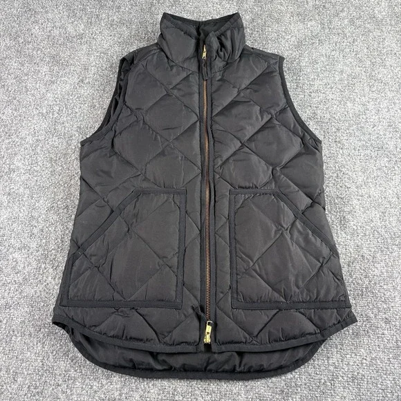 J.Crew‎ Down Puffer Vest Women XXS Black Quilted Preppy Minimalist  Capsule Cozy