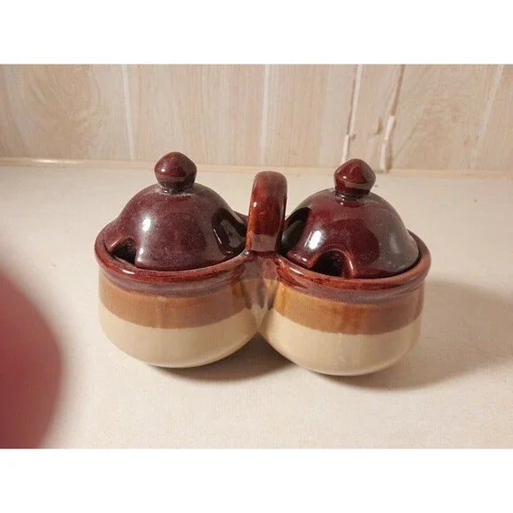 Vintage double stoneware condiment set