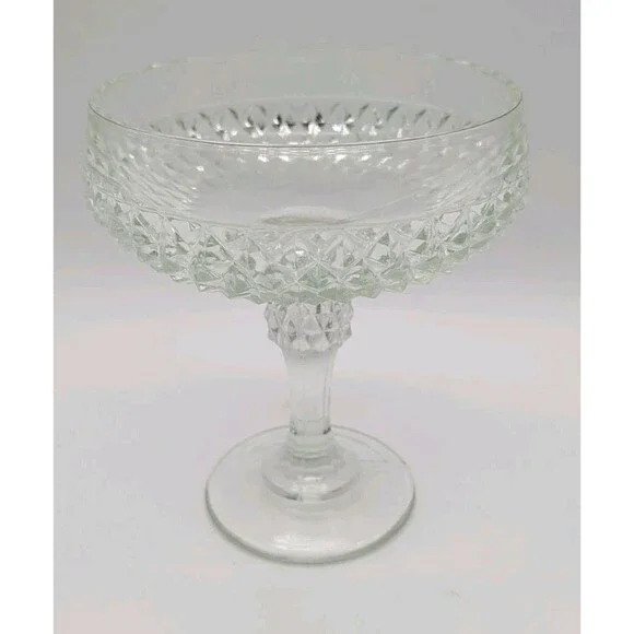 Vintage Indiana Glass 1940's American Diamond Cut Glass Pedestal Candy Dish
