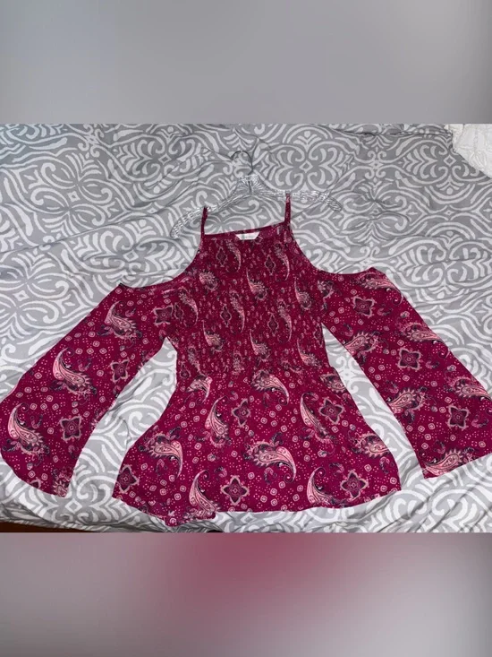 Decree Girls' Burgundy Paisley Cold-Shoulder Dress