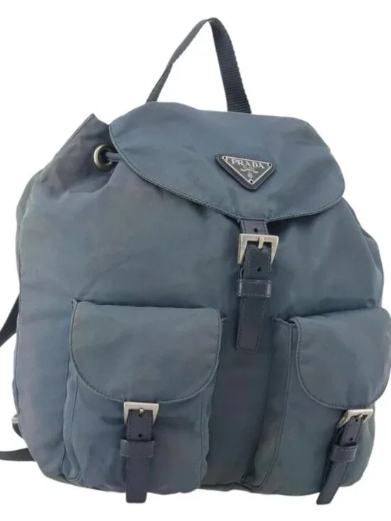 PRADA Backpack Nylon Blue Silver Auth YKZ354