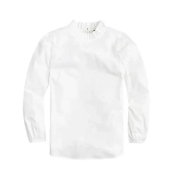 J. Crew White Ruffle Neck Long Sleeve‎ Top Size Medium blouse