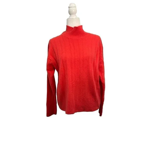 J Crew High Neck Orange Soft Pullover Sweater Wool Blend Size Medium