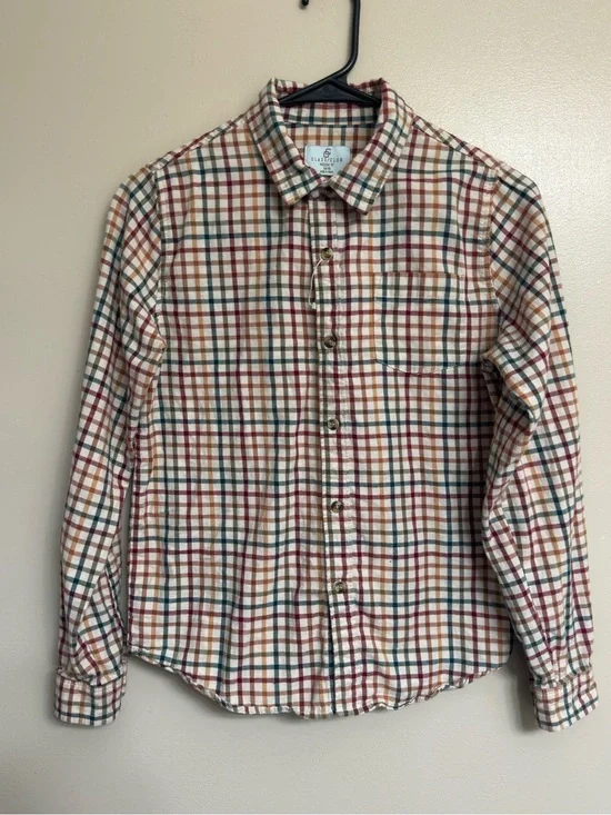 Class Club Boy’s Long Sleeve Ivory Plaid Button Up Sport Shirt LIKE NEW 14/16