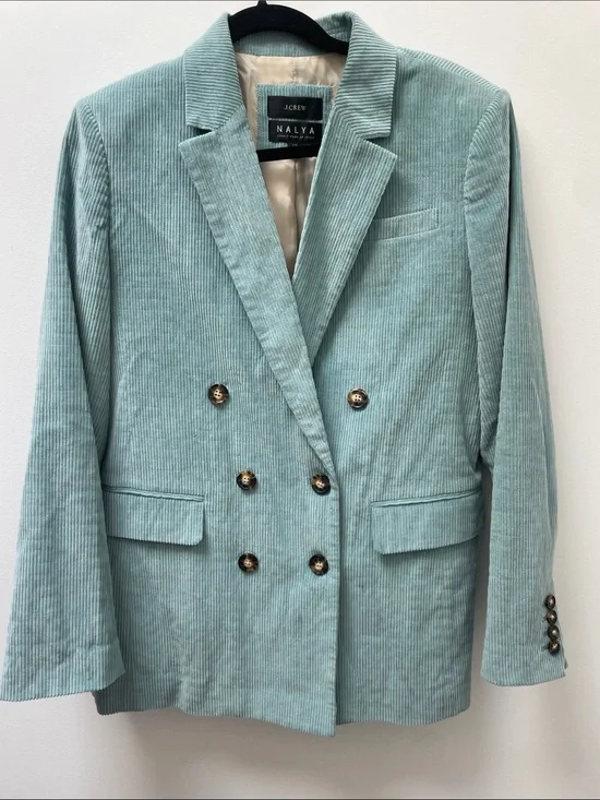 J. Crew x Nalya Reimagined Italian Corduroy Blazer Size 12 Sea Foam Green