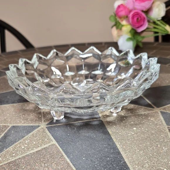 Clear Glass Cubist Tri-Footed Bowl