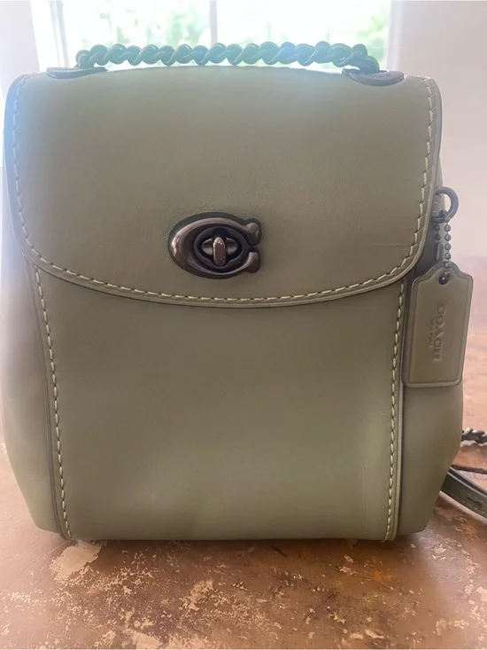 Parker Coach Sage Green Leather Turn-Lock Crossbody Bag