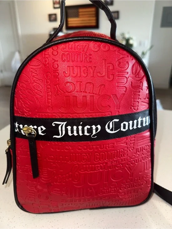 Juicy Couture Red Embossedi Mini Backpack with Black Trim, New without Tags!