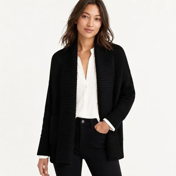 J.Crew Women's Chunky Trim Open Cardigan Sweater Size XS Small Black Preppy