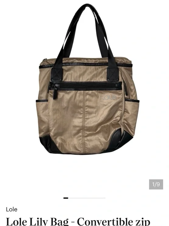 Lole Lily Bag - Convertible zip top Tote/Backpack/ Computer/ Work/ Metallic Tan