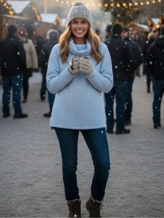 J. Crew Light Blue Quilted Cowl-Neck Pullover