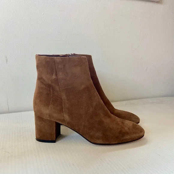 J Crew Hadley Suede Leather Block Heel Ankle Boot Walnut Cognac Brown Womens 8