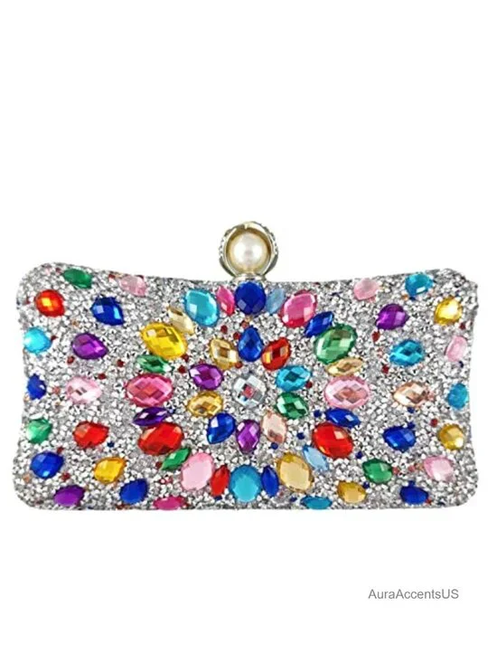 Crystal Clutch Evening Bag Rhinestone Wedding Purse Mini Pearl Clasp Satin