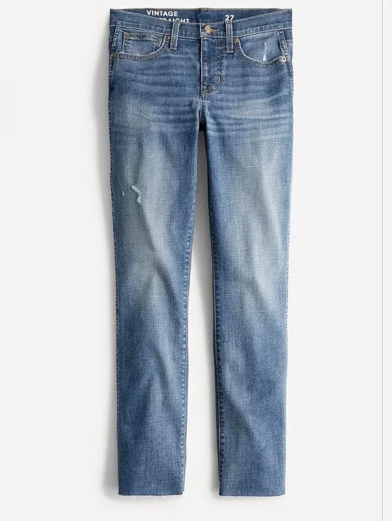 ❤️ J CREW HIGH RISE VINTAGE SLIM STRAIGHT JEANS, TILDA WASH, RAW HEM, 2 (26)St
