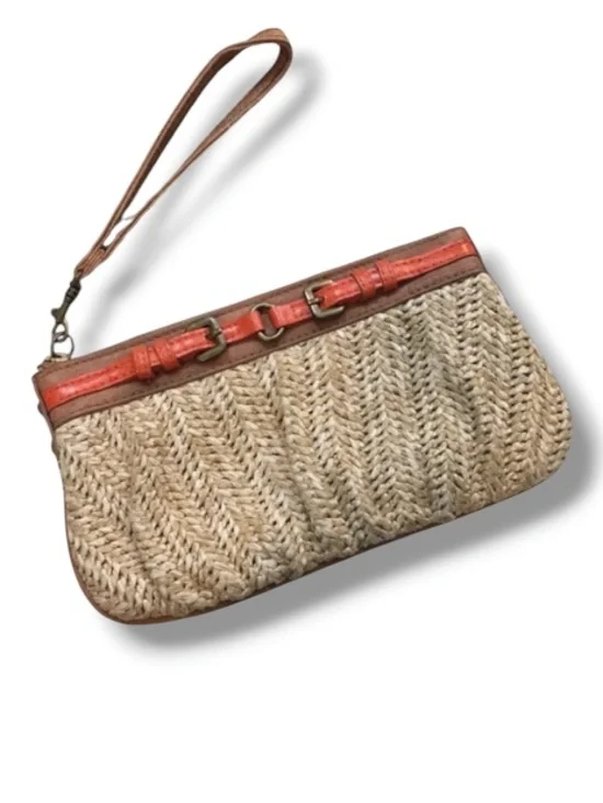 Express Women’s Woven Straw Wrislet Orange Brown Buckle Detail Summer Clutch