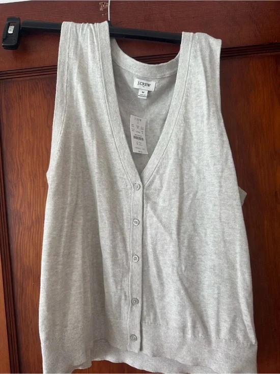 J. Crew Women's Light Gray Button-Front V-Neck Sleeveless Top NWT