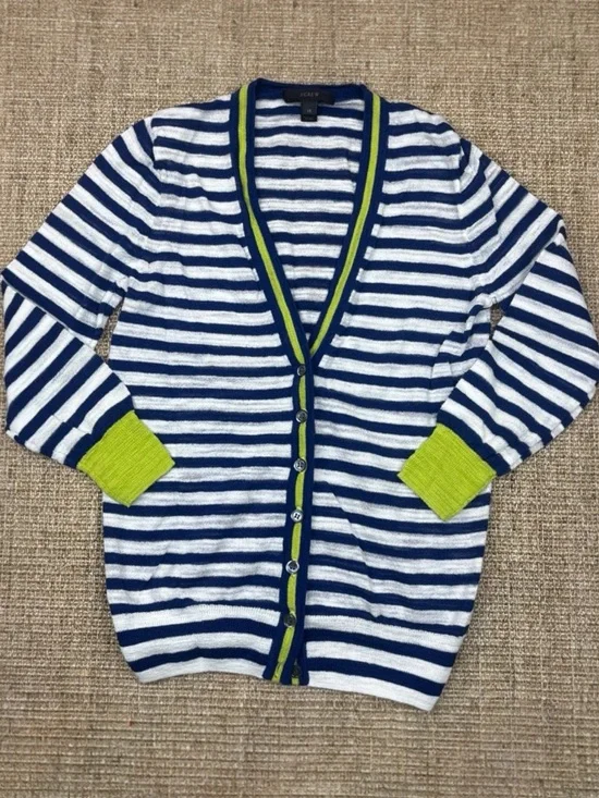 🎾🌿 J.Crew Striped Short Sleeve Cardigan | Size XS | Navy/White
