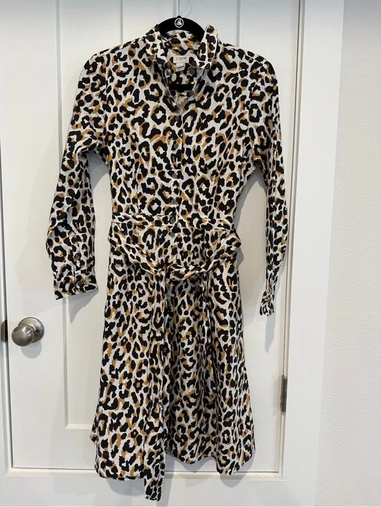 J. Crew Kids Leopard Print Shirt Dress in White, Black & Brown