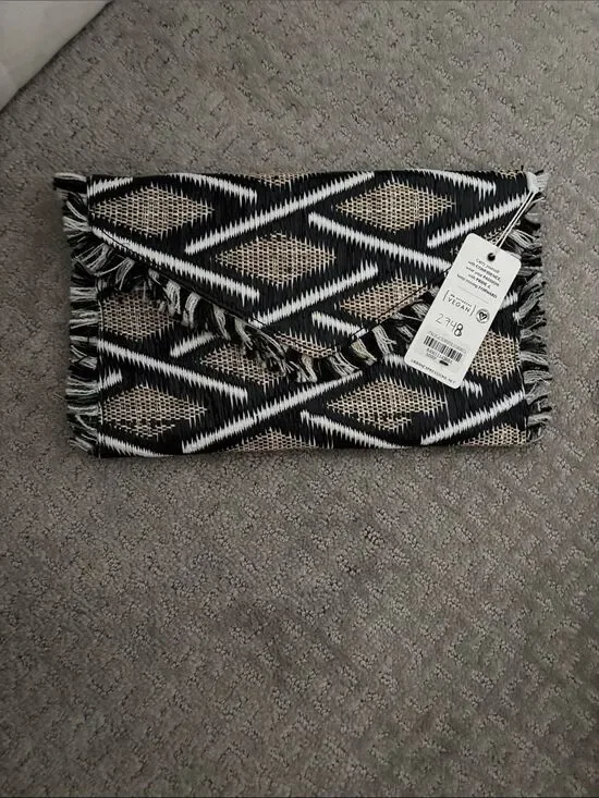 Urban Expressions Black & Cream Woven Fringe Envelope Clutch