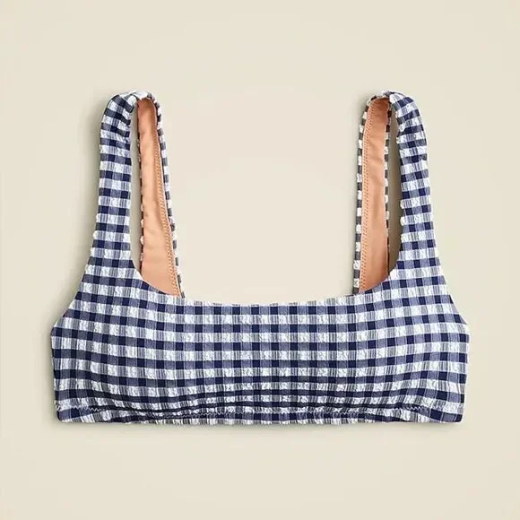 J. Crew Women's Navy Blue Gingham Square Neck Bikini Top Size Small