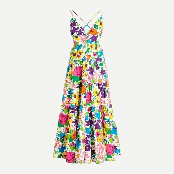 NWT J.Crew Cotton-poplin Button-up Midi in Ivory Vibrant Garden Floral Dress S
