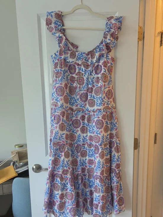 Floral Ruffle-Trim Sleeveless Summer Dress - Blue & Pink