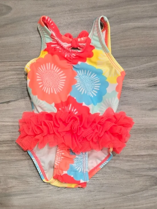 Cat & Jack Baby Girl Floral Tutu One-Piece Swimsuit Size 3-6 Months Ruffle Swim
