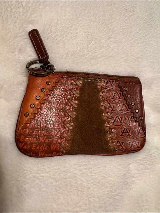 Auburn Inspired Brown Leather Coin Pouch
