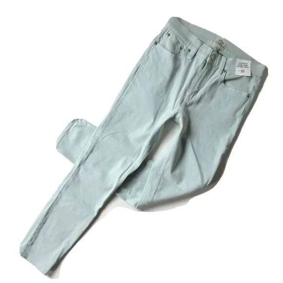 NWT J.Crew Lookout High Rise Skinny in Aqua Haze Garment Dyed Stretch Jeans 25